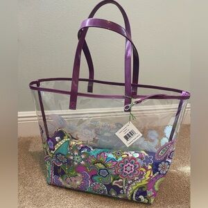 Vera Bradley Purple Floral Transparent Tote Bag and Beach Towel Bundle